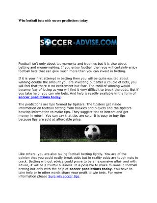 Win football bets with soccer predictions today