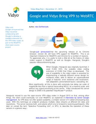 Google and Vidyo Bring VP9 to WebRTC