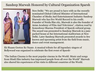 Sandeep Marwah Honored by Cultural Organization Sparsh