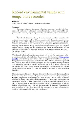 Record environmental values with temperature recorder