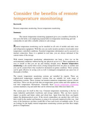 Consider the benefits of remote temperature monitoring
