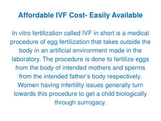 Affordable ivf cost easily available