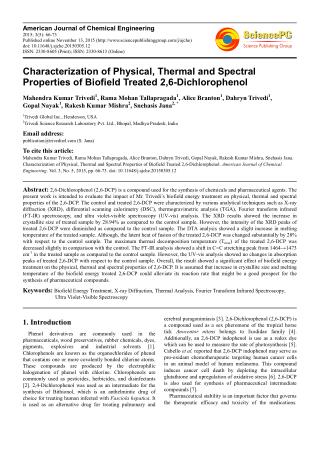 Physical, Thermal & Spectral Properties of 2,6-Dichlorophenol