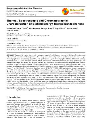 An Effect of Biofield Energy Treatment on Benzophenone