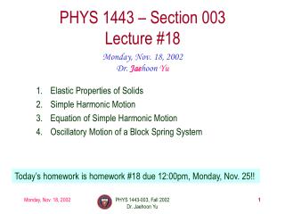 PHYS 1443 – Section 003 Lecture #18