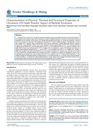 Chromium VI Oxide Powder Alterations – Impact of Human Energy Treatment