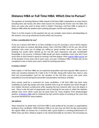 Searching for Distance or Full Time MBA in India?