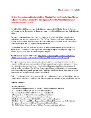 Oilfield Corrosion and Scale Inhibitor Market Strategies And Forecast 2015