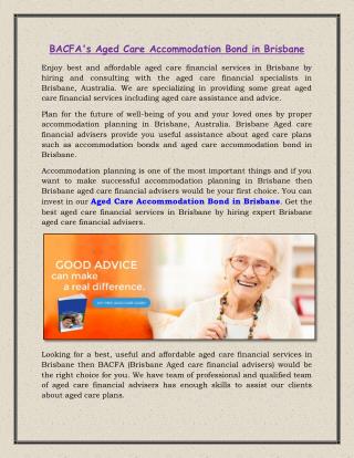 BACFA's Aged Care Accommodation Bond in Brisbane