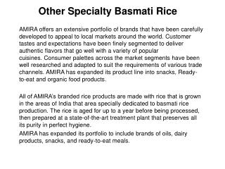 Other Speciality Basmati Rice - Top Basmati Rice Companies