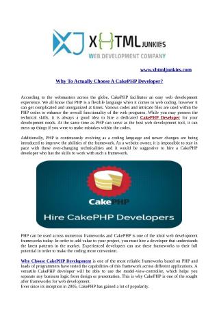 Why to actually choose a cakephp developer?