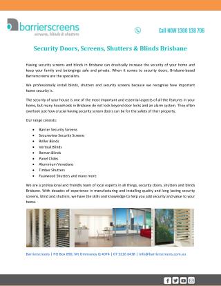 Security Doors, Screens, Shutters & Blinds Brisbane