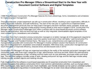 Construction Pro Manager Offers a Streamlined Start to the New Year with Document Control Software and Digital Templates
