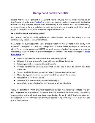 Haccp Food Safety Benefits