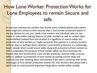 How Lone Worker Protection Works for Lone Employees to remain Secure and safe