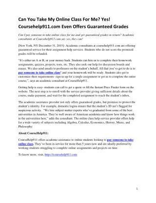 Can You Take My Online Class For Me? Yes! Coursehelp911.com Even Offers Guaranteed Grades
