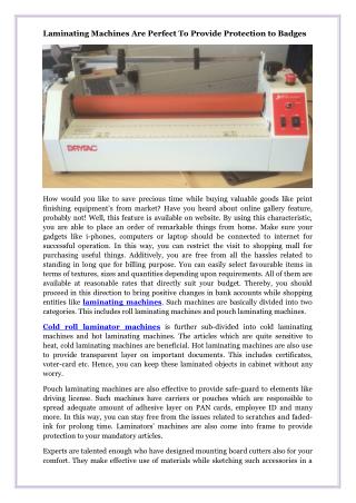 Laminating Machines Are Perfect To Provide Protection To Badges