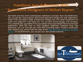 Transform Your Bathrooms With Bathrooms Designers in Milton Keynes