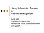 Library Information Sources for Financial Management