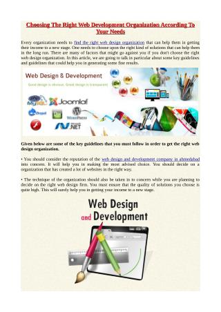 Choosing The Right Web Development Organization According To Your Needs