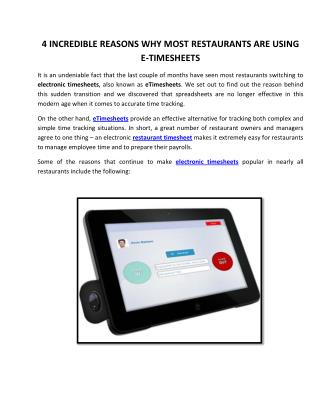 4 Incredible Reasons Why Most Restaurants Are Using E-Timesheets