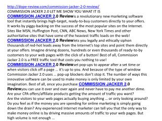 COMMISSION JACKER 2.0 Review