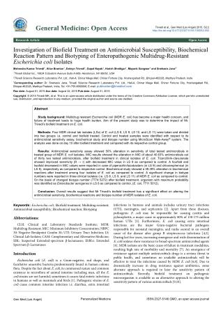 Biofield Treatment on Enteropathogenic Multidrug-Resistant