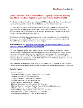 Diesel and Gas Generator Market Outlook and Forecast up to 2015