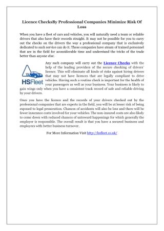 Licence ChecksBy Professional Companies Minimize Risk Of Loss