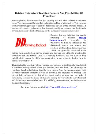 Driving Instructors Training Courses And Possibilities Of Franchise