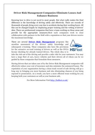 Driver Risk Management Companies Eliminate Losses And Enhance Business