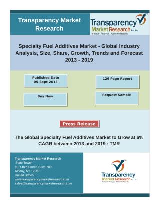 The Global Specialty Fuel Additives Market to Grow at 6% CAGR between 2013 and 2019