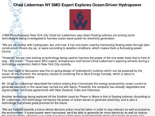 Chad Lieberman NY SMO Expert Explores Ocean-Driven Hydropower