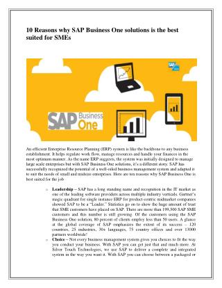 10 Reasons why SAP Business One solutions is the best suited for SMEs