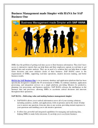 Business Management made Simpler with HANA for SAP Business One