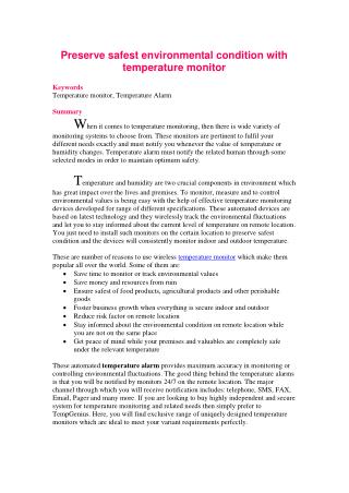 Preserve safest environmental condition with temperature monitor