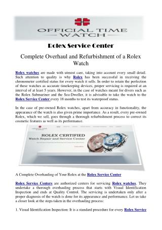 Rolex Service Center- Complete Overhaul and Refurbishment of a Rolex Watch