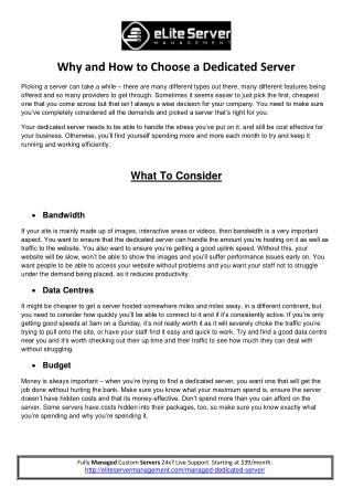 Why and How to Choose a Dedicated Server