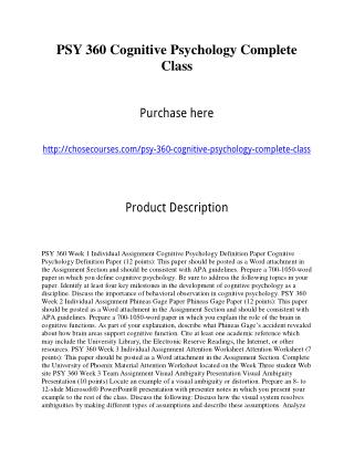 PSY 360 Cognitive Psychology Complete Class