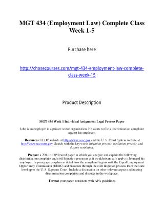 MGT 434 (Employment Law) Complete Class Week 1-5