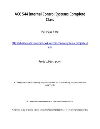 ACC 544 Internal Control Systems Complete Class