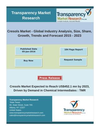 Cresols Market -Size, Share, Growth, Trends and Forecast 2015 – 2023