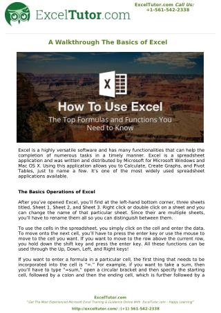 A Walkthrough The Basics of Excel!
