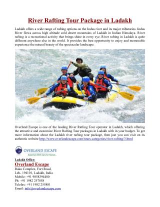 River Rafting Tour Package in Ladakh