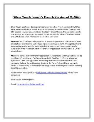 Silver touch launch’s french version of myniño