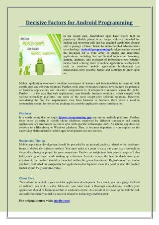 Decisive Factors for Android Programming