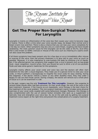 Non-Surgical Treatment For Laryngitis