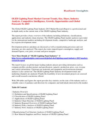 OLED Lighting Panel Market to 2015: Drivers, Trends & Growth Analysis By Radiant Insights