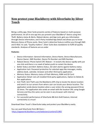 Now protect your BlackBerry with SilverSuite by Silver Touch