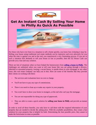 Selling A Home In Philly And Get Instant Cash